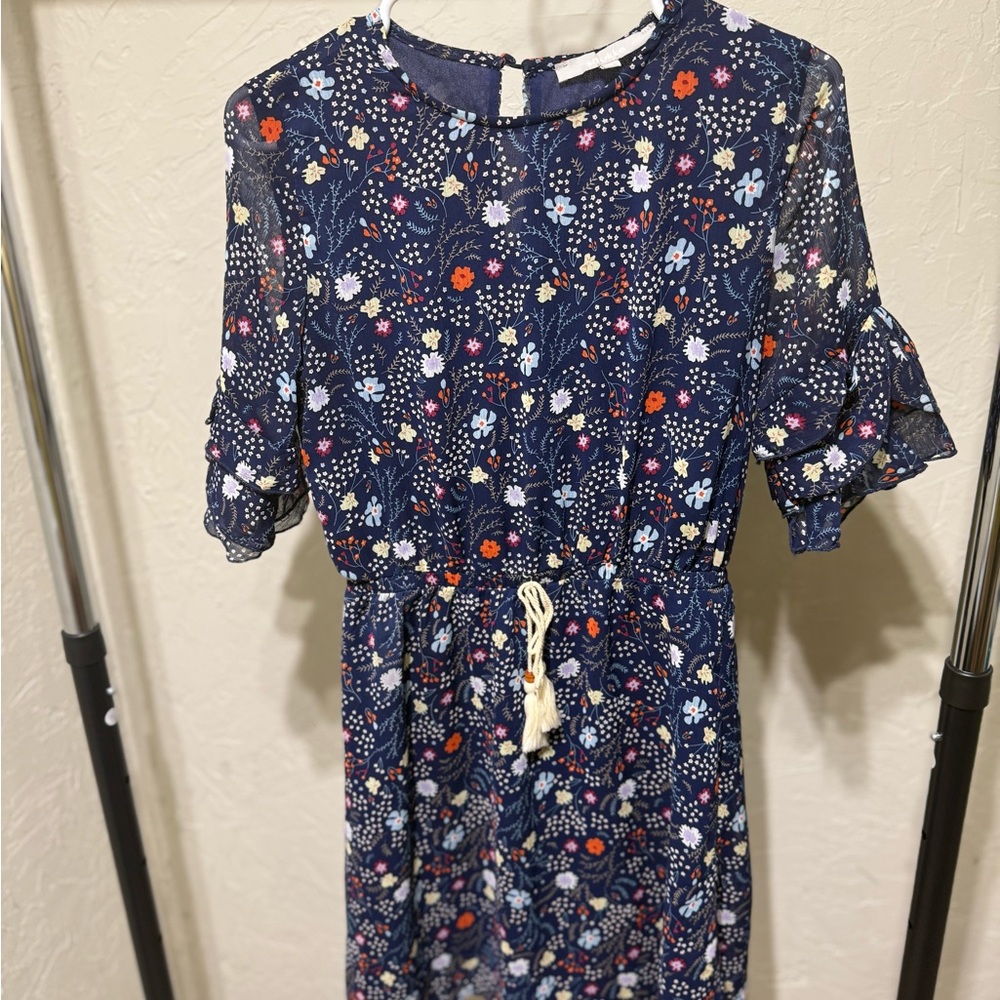 Smukee Blue Floral Dress with Short Sleeves Girls 16